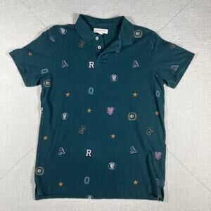 Men’s Aeropostale All Over Print Polo Collegiate Logo Lettered Green Size Large